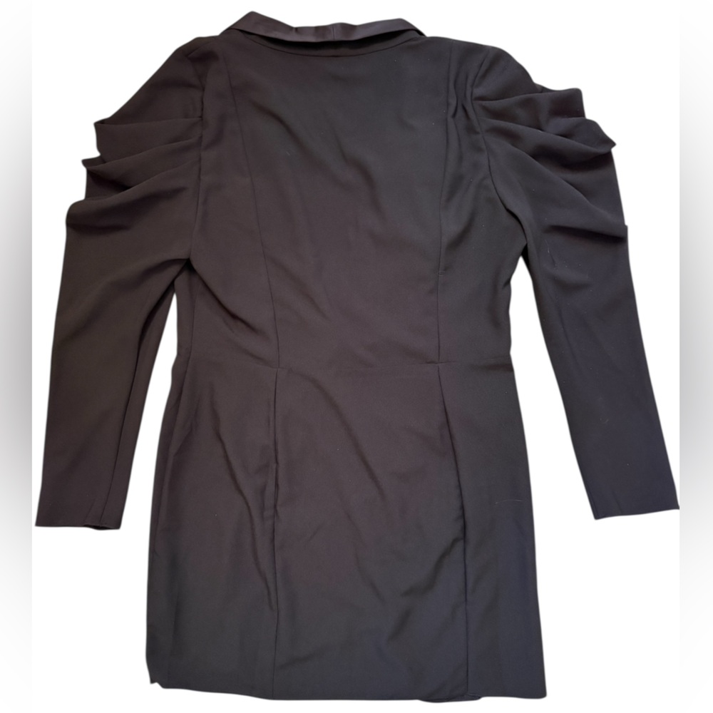 NWOT ASOS Drape Front Black Tuxedo Mini Dress Puff Sleeve Women’s Size 12 - Picture 8 of 13